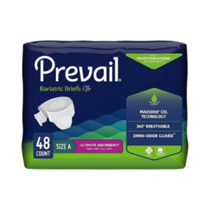 Prevail Incontinence Bariatric Brief, Unisex Disposable Adult Diaper with Tabs for Men & Women, Ultimate Absorbency, Size A, 48 Count (4 Packs of 12)
